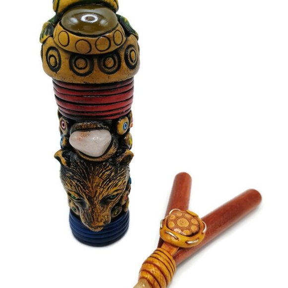 2 in 1 Snuff Applicator Handmade Cusco Andean Herbal Tool Inca Puma Snake